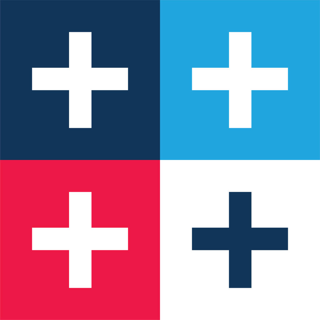 Adición Operación azul y rojo conjunto de iconos mínimo de cuatro colores - Vector, Imagen