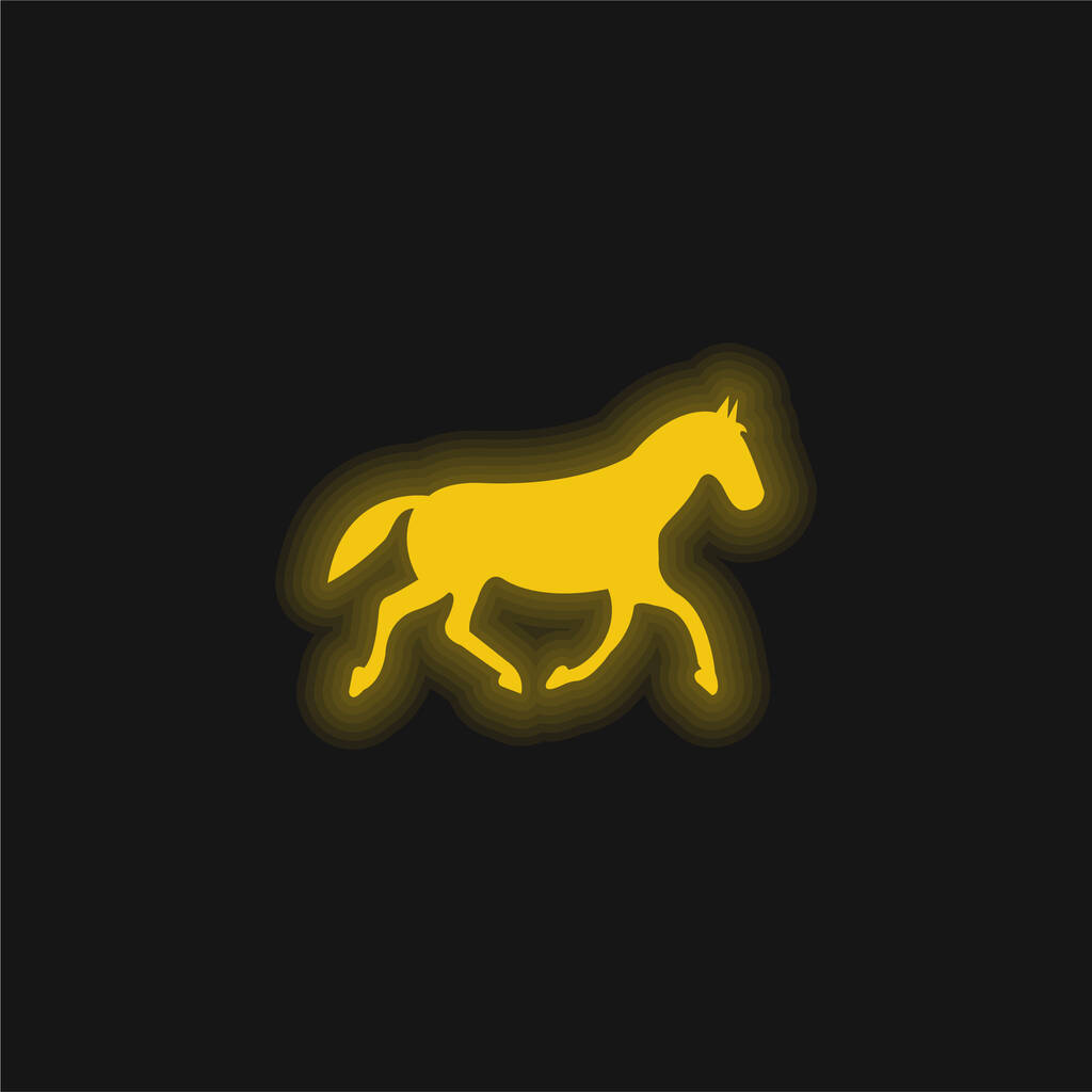 Zwarte Race Horse Walking Pose geel gloeiende neon pictogram - Vector, afbeelding