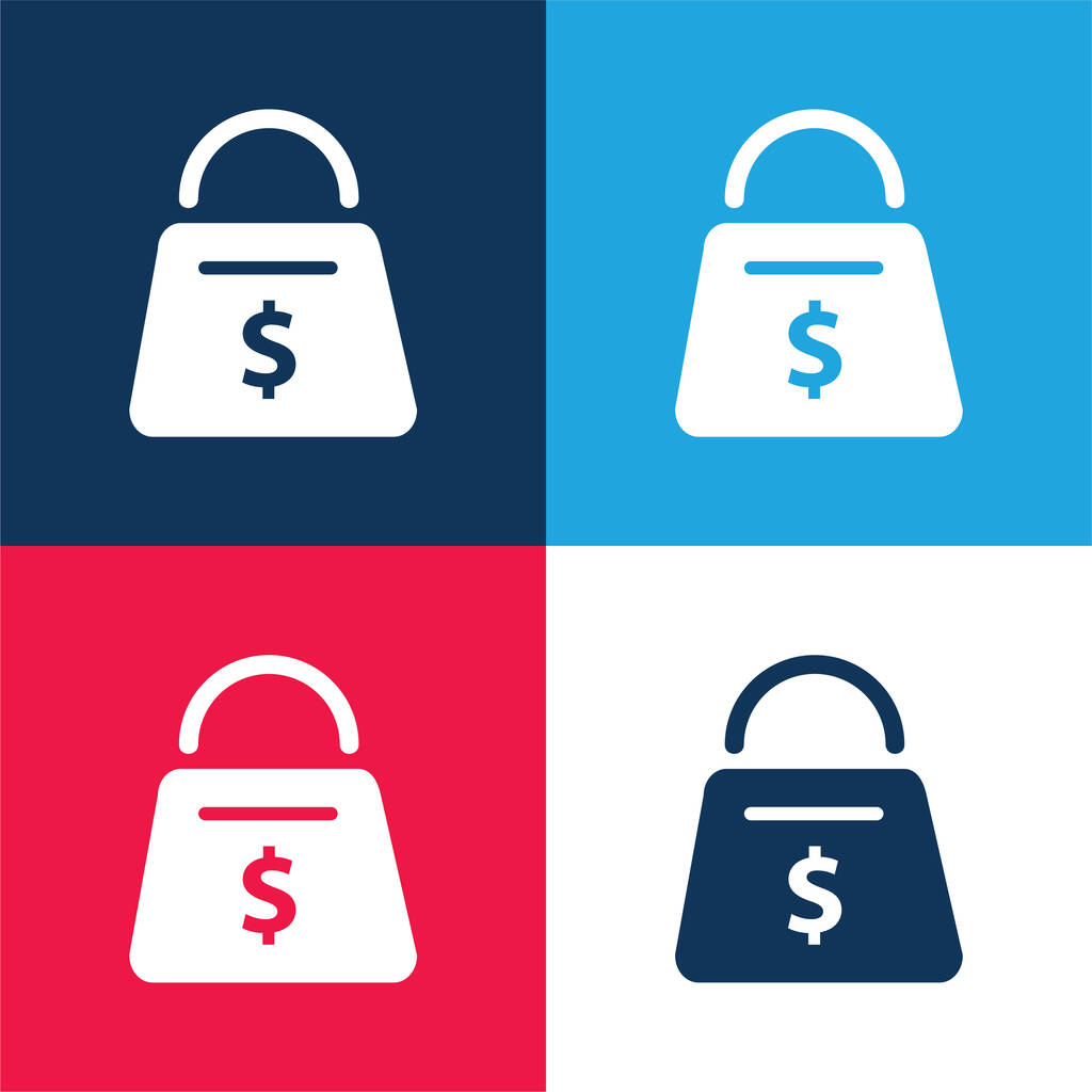 Bolsa azul y rojo de cuatro colores mínimo icono conjunto - Vector, Imagen