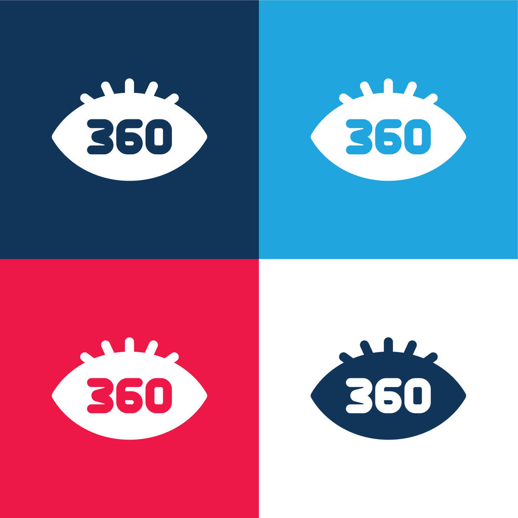 360 gradi blu e rosso set di icone minime a quattro colori - Vettoriali, immagini