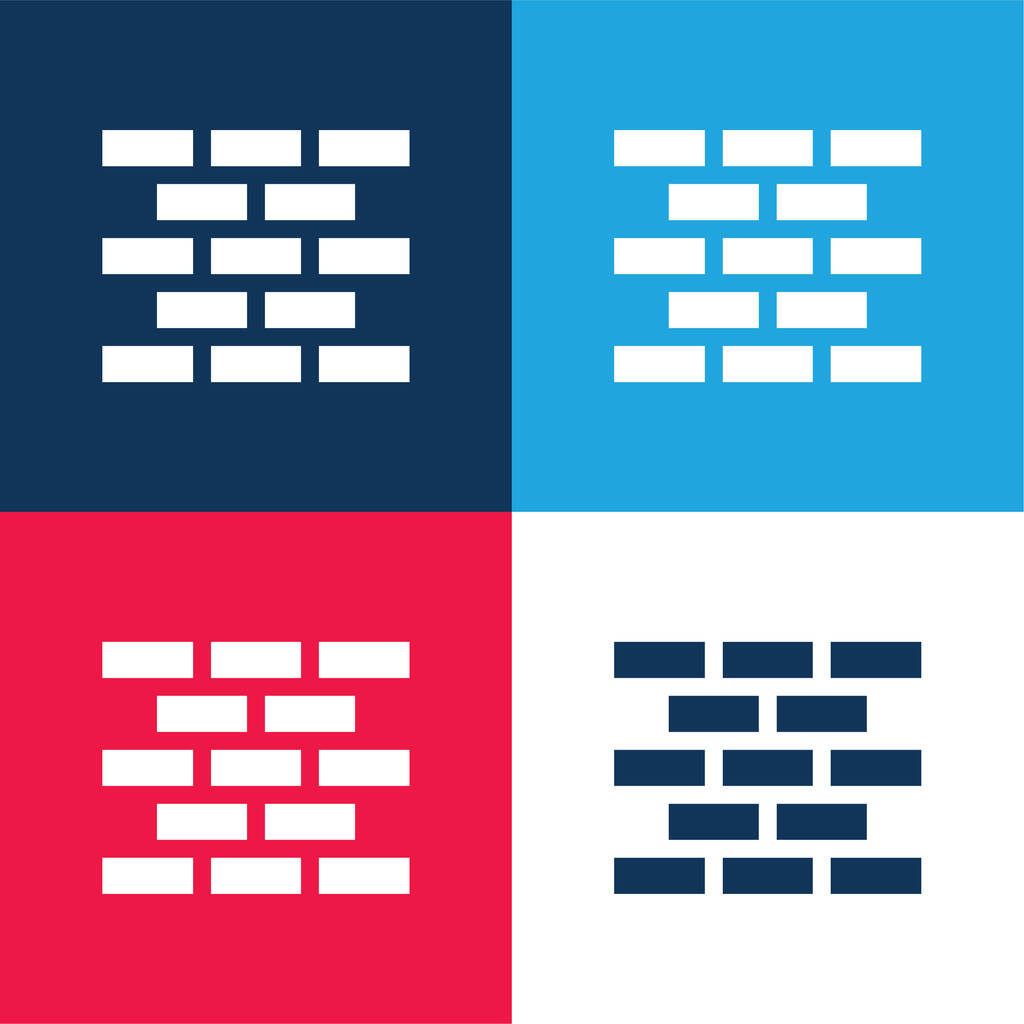 Brick Wall blauw en rood vier kleuren minimale pictogram set - Vector, afbeelding