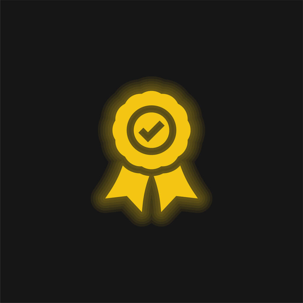 承認された黄色の輝くネオンアイコン - ベクター画像