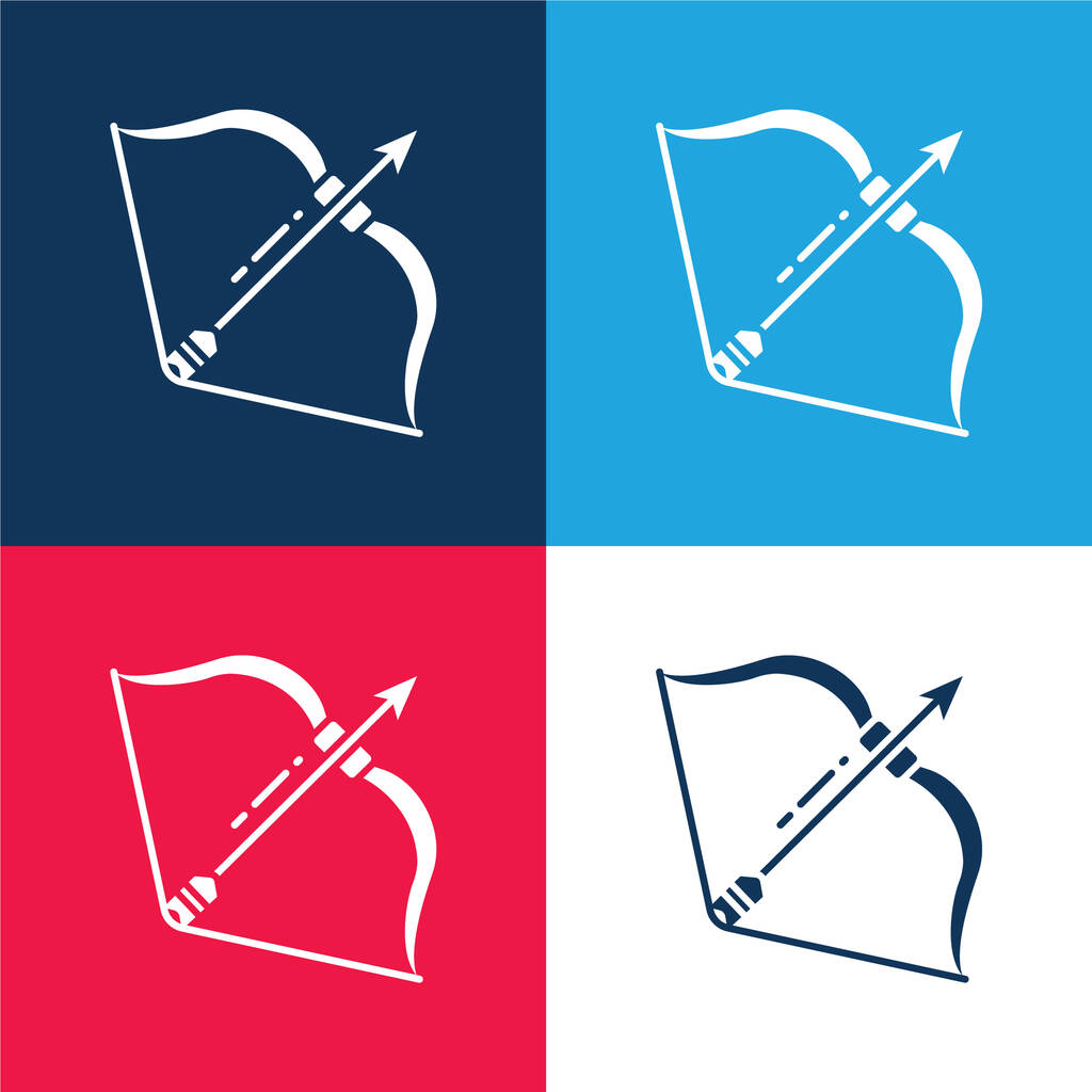 Arco e seta azul e vermelho conjunto de ícones mínimos de quatro cores - Vetor, Imagem