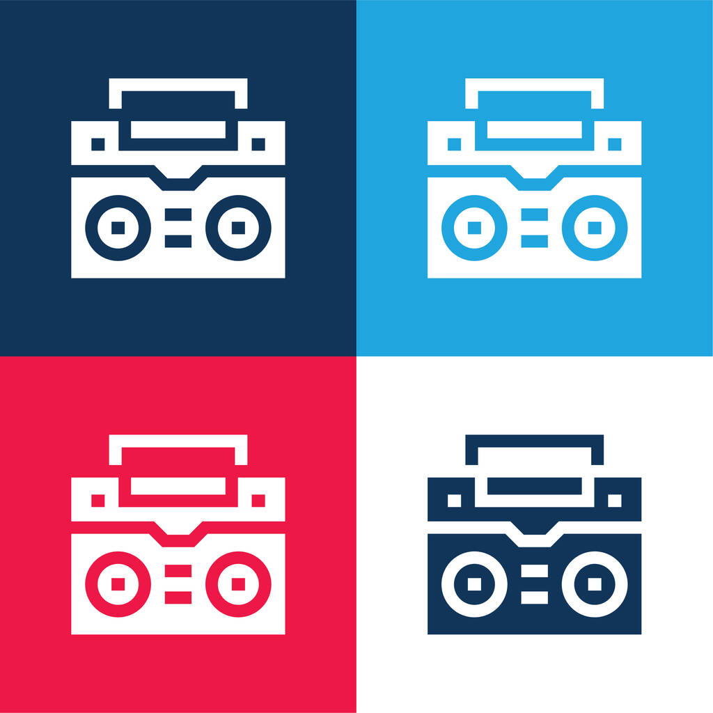 Boombox modrá a červená čtyři barvy minimální ikona nastavena - Vektor, obrázek