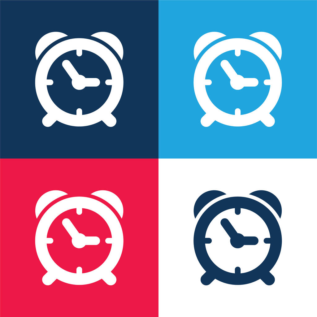 Alarm Hodiny kruhového tvaru modrá a červená čtyři barvy minimální ikona nastavena - Vektor, obrázek