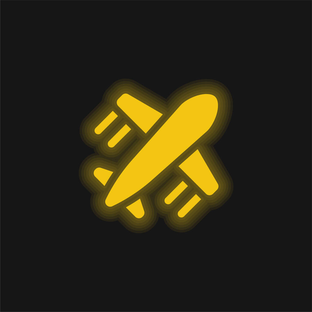 Airplane yellow glowing neon icon - Vector, Image