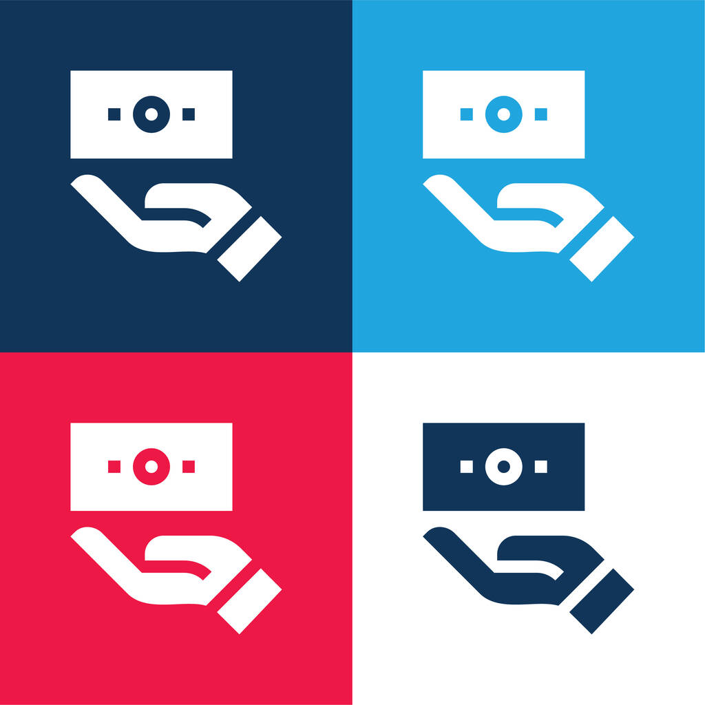 Bill kék és piros négy szín minimális ikon készlet - Vektor, kép