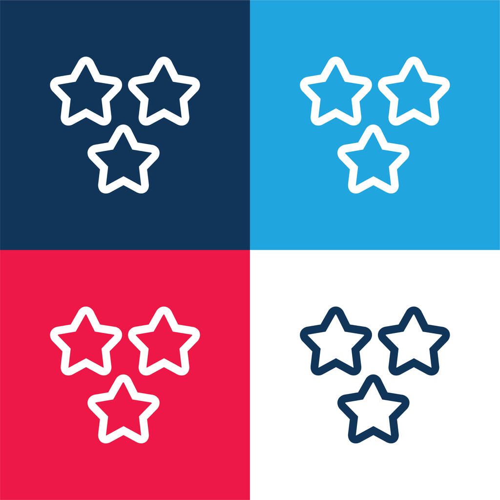 3 hvězdičky obrysy modrá a červená čtyři barvy minimální ikona nastavena - Vektor, obrázek
