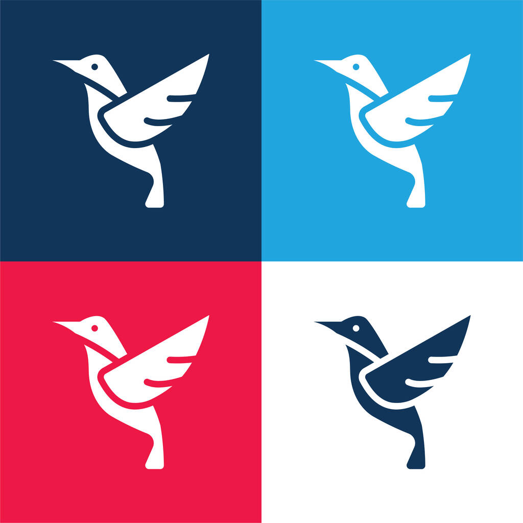 Vogel blauw en rood vier kleuren minimale pictogram set - Vector, afbeelding