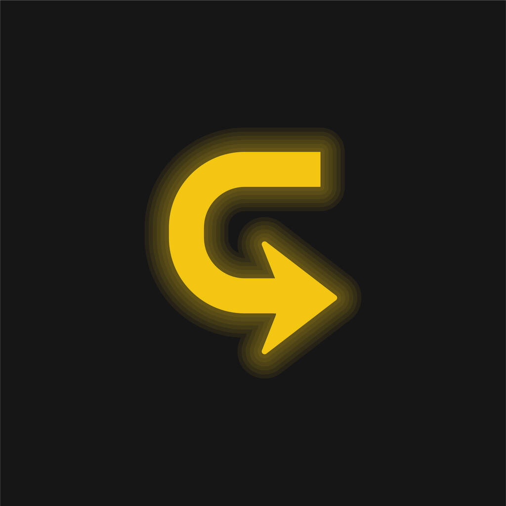 Seta em forma de U para transformar amarelo brilhante ícone de néon - Vetor, Imagem