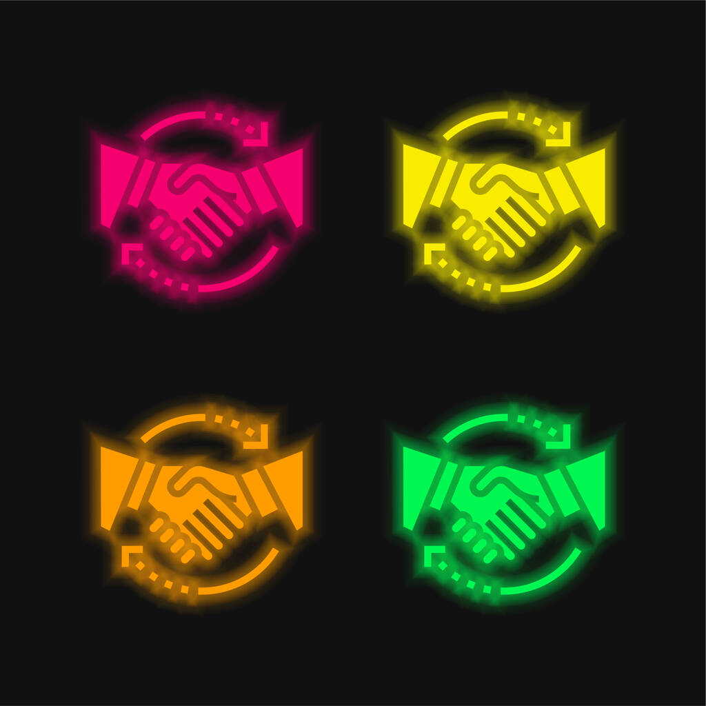 Acuerdo de cuatro colores brillante icono de vectores de neón - Vector, Imagen