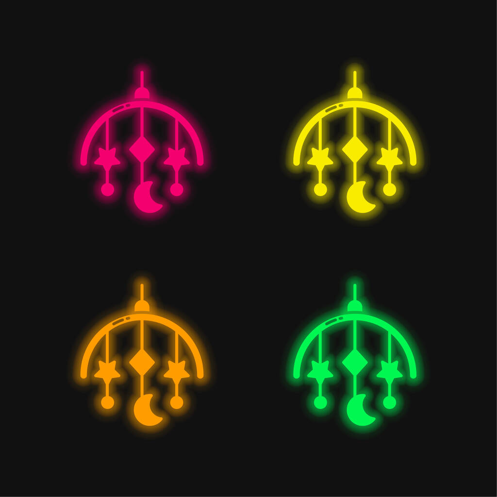 Baby Mobile vier Farben leuchtenden Neon-Vektor-Symbol - Vektor, Bild