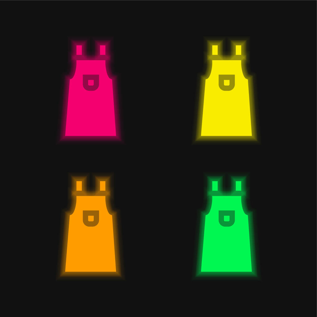 Delantal de cuatro colores brillante icono del vector de neón - Vector, Imagen