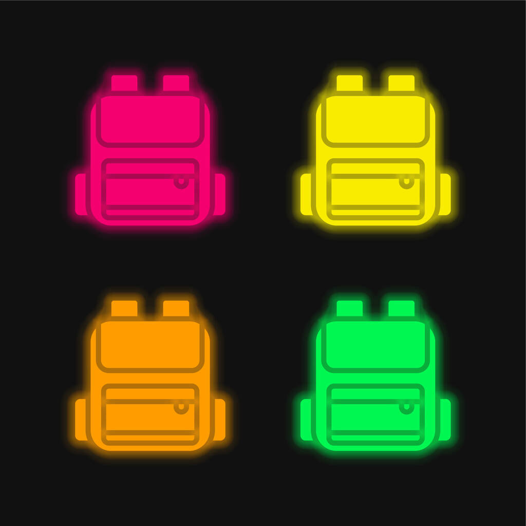 バックパック4色輝くネオンベクトルアイコン - ベクター画像