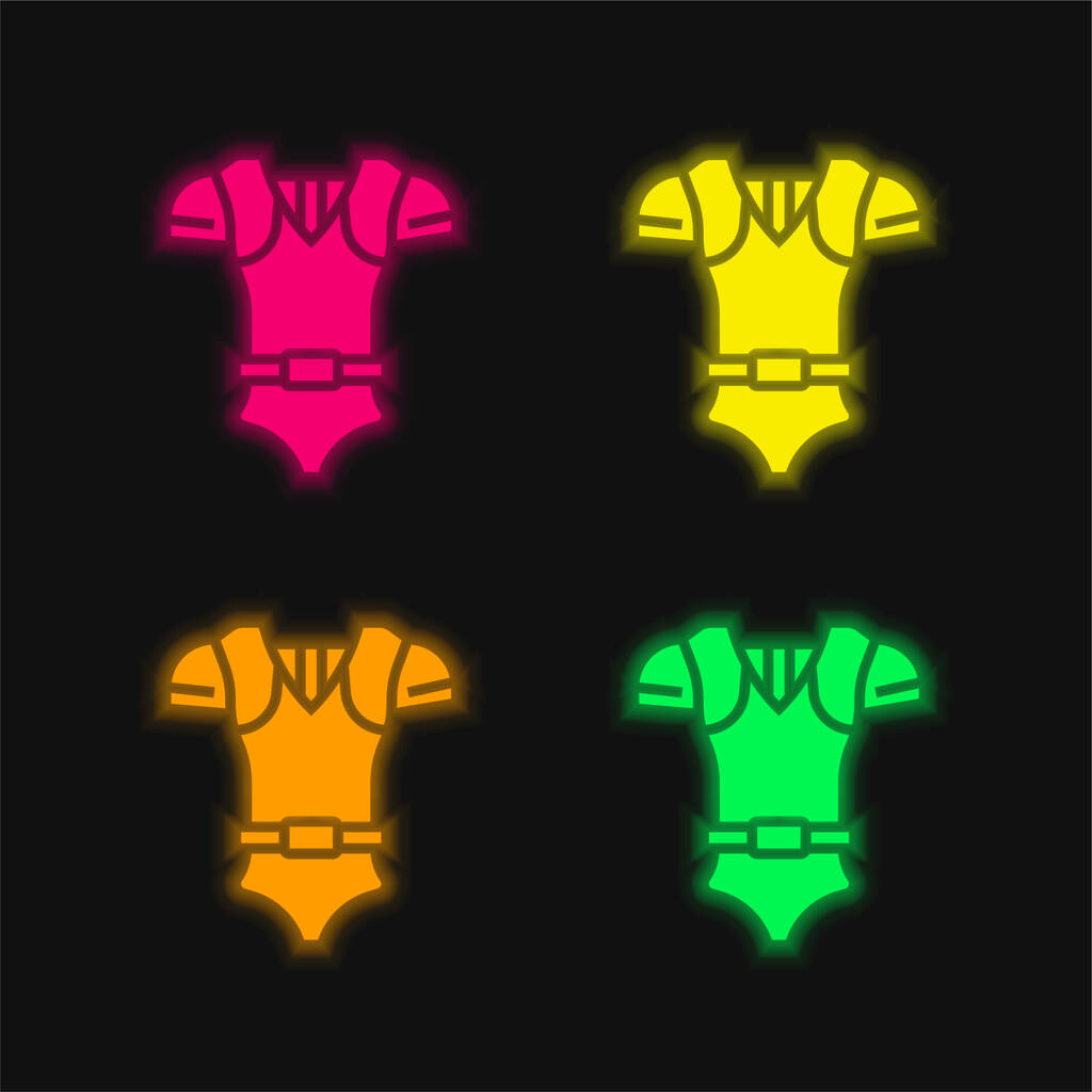 Armadura quatro cor brilhante ícone vetor de néon - Vetor, Imagem