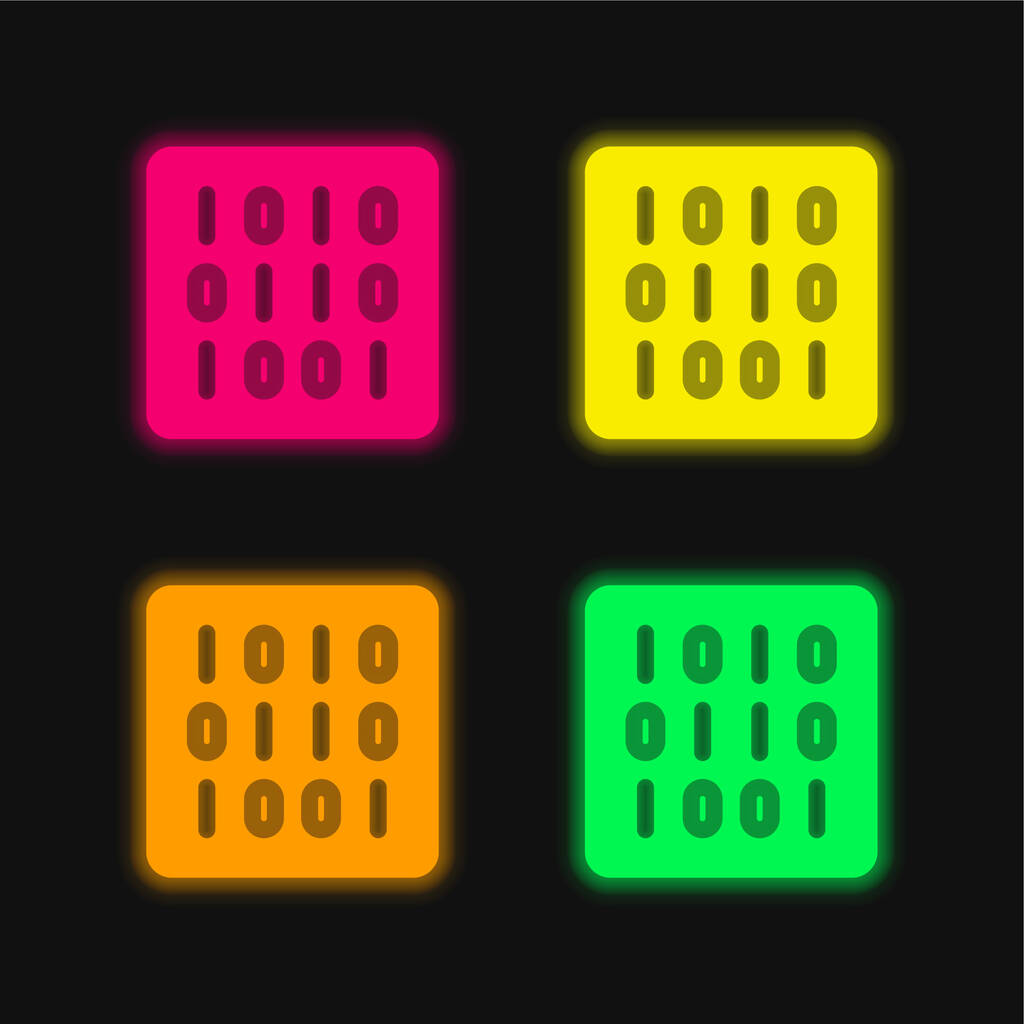 Kod binarny cztery kolor świecący neon wektor ikona - Wektor, obraz