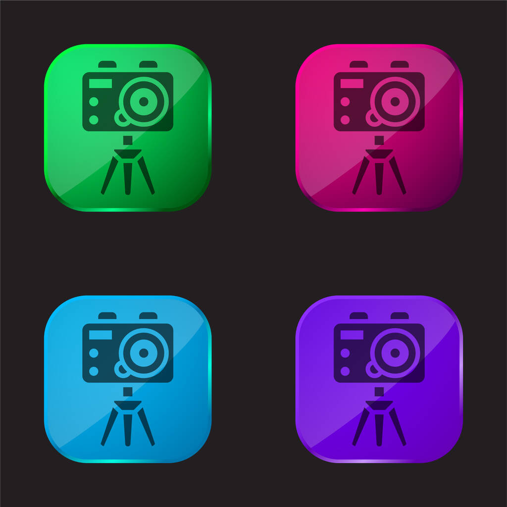 Action Camera vier kleur glazen knop pictogram - Vector, afbeelding