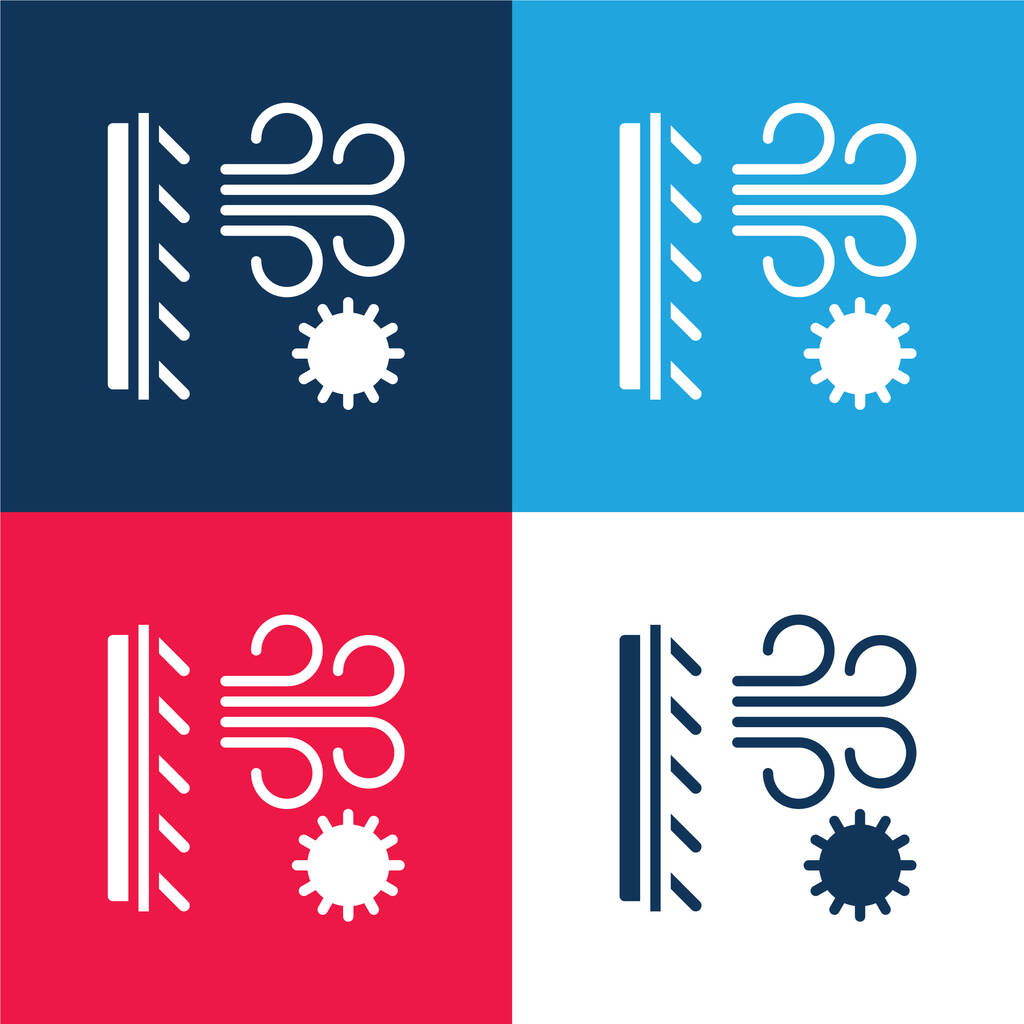 Ar condicionado azul e vermelho conjunto de ícones mínimos de quatro cores - Vetor, Imagem