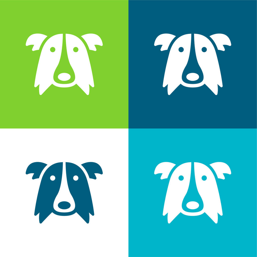 Frontera Collie Dog Head Flat conjunto de iconos mínimo de cuatro colores - Vector, Imagen