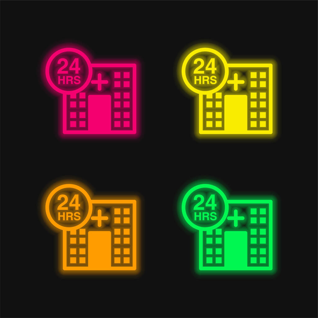 24 hodin lékařské pomoci čtyři barvy zářící neonový vektor ikona - Vektor, obrázek