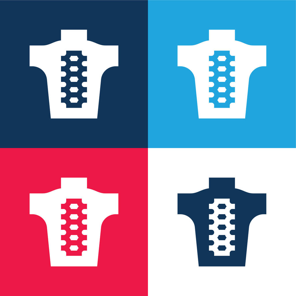 Columna vertebral azul y rojo conjunto de iconos mínimo de cuatro colores - Vector, imagen