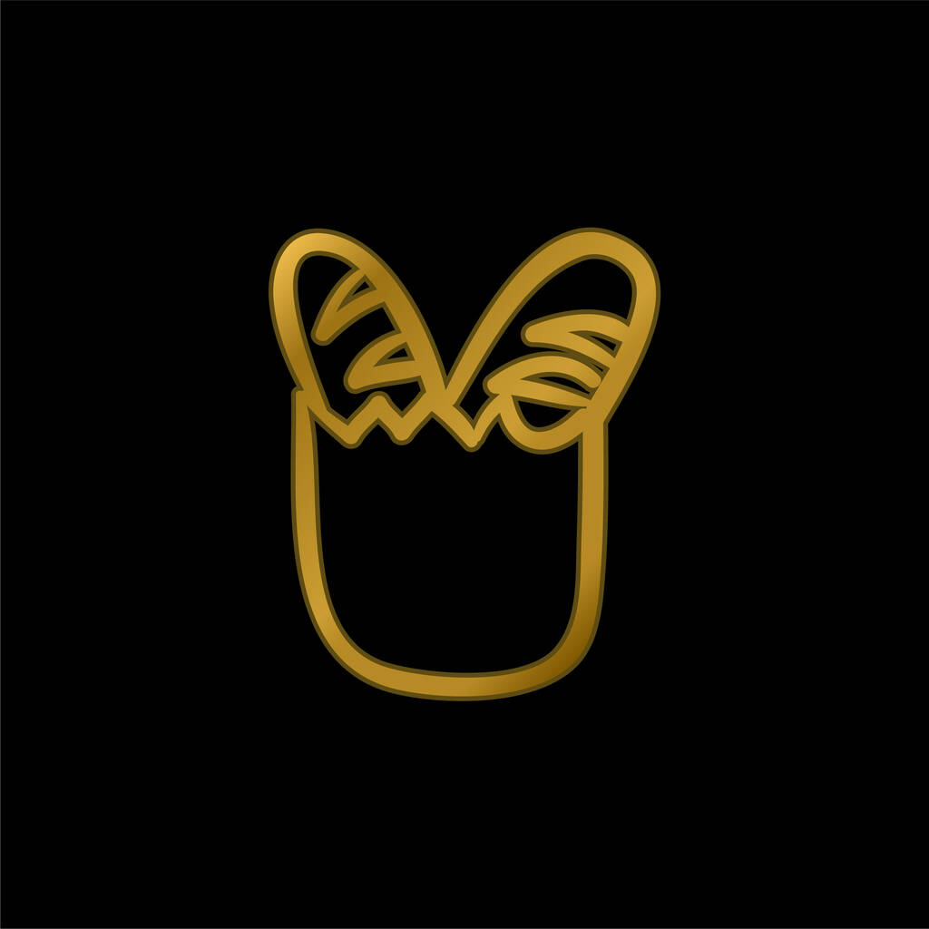Baguetes em saco de compras Esboço banhado a ouro ícone metálico ou vetor de logotipo - Vetor, Imagem