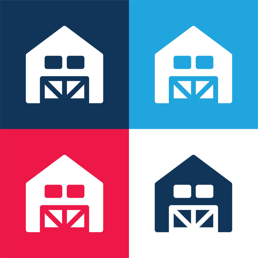 Fienile blu e rosso quattro colori set icona minima - Vettoriali, immagini