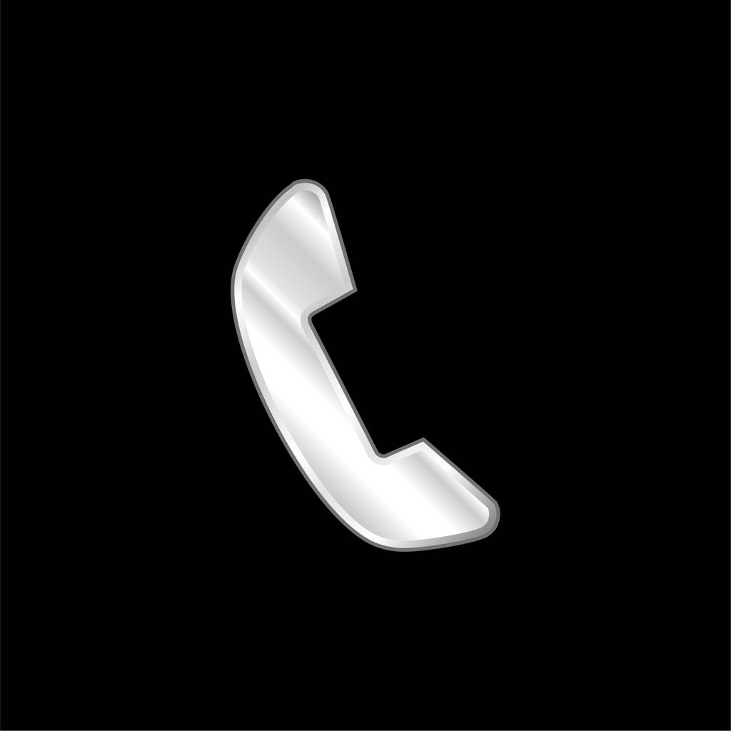 Fekete telefon Auricularis ezüst lemezelt fém ikon - Vektor, kép