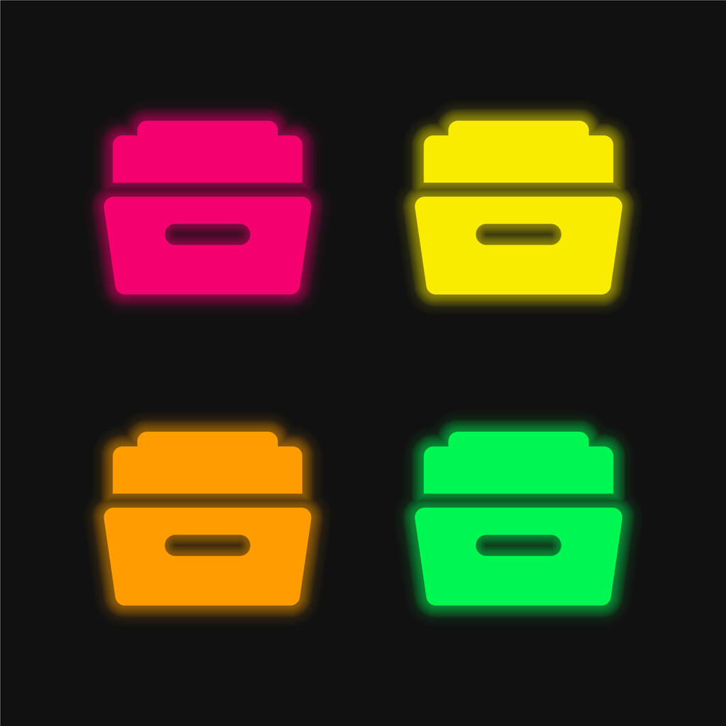 Grand dossier ouvert quatre couleur brillant icône vectorielle néon - Vecteur, image