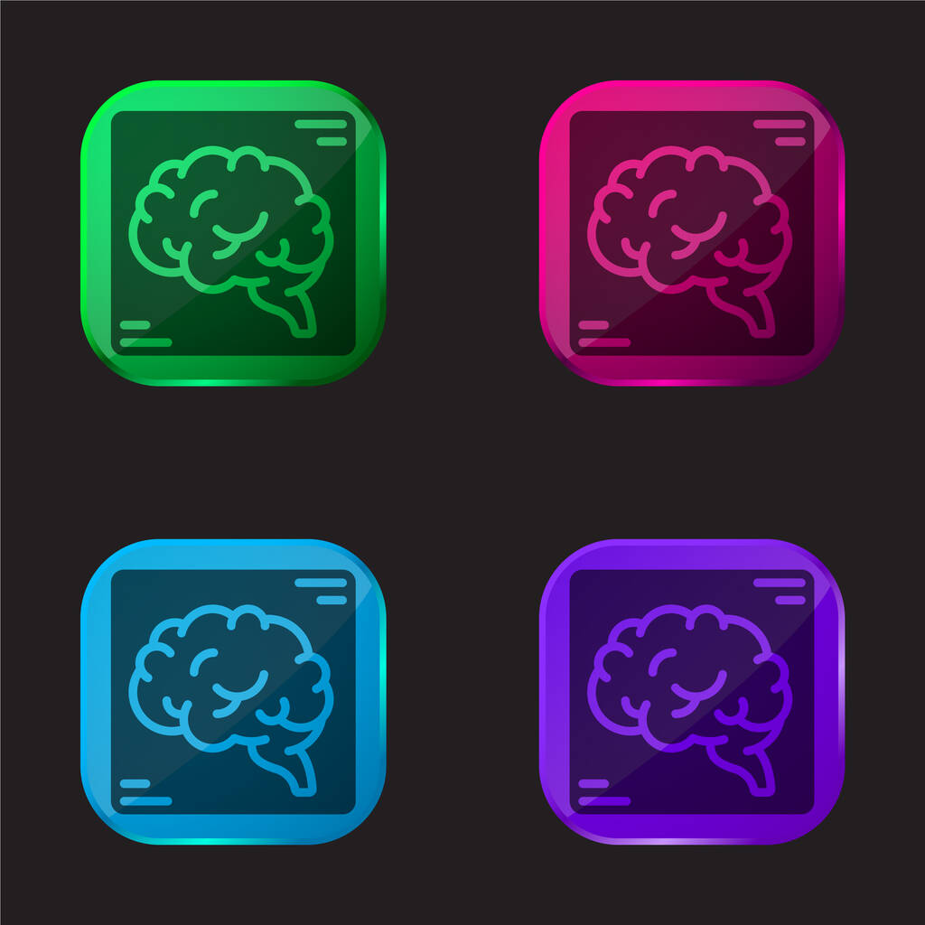 Cerveau icône de bouton en verre de quatre couleurs - Vecteur, image