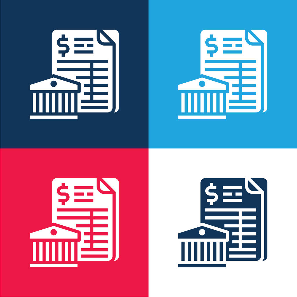 Bank Nyilatkozat kék és piros négy szín minimális ikon készlet - Vektor, kép