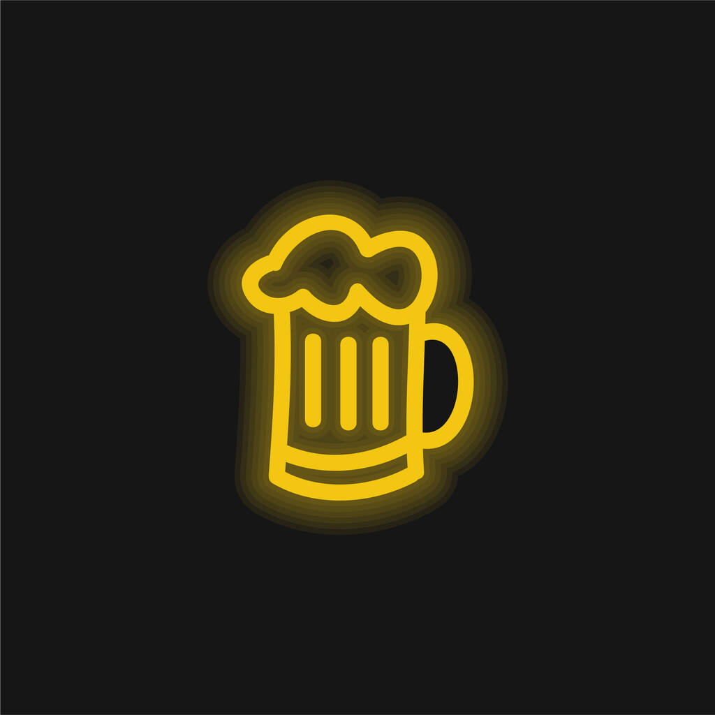 Cerveza tarro dibujado a mano contorno amarillo brillante icono de neón - Vector, Imagen