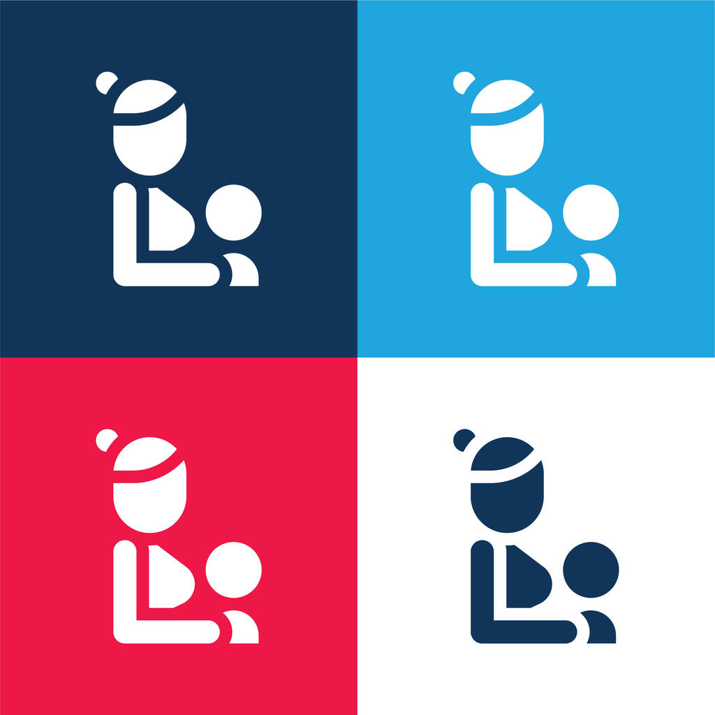 Lactancia materna azul y rojo de cuatro colores mínimo icono conjunto - Vector, Imagen