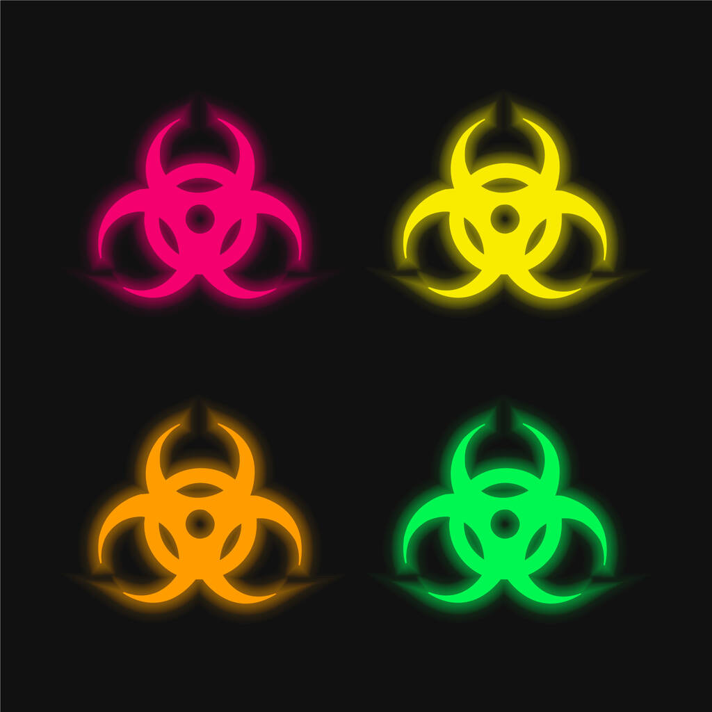 Biyolojik tehlike dört renk parlayan neon vektör simgesi - Vektör, Görsel