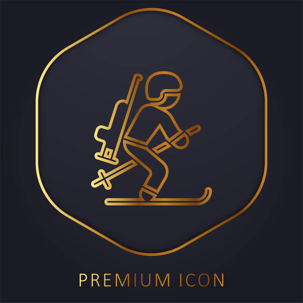 Biathlonist linha dourada logotipo premium ou ícone - Vetor, Imagem