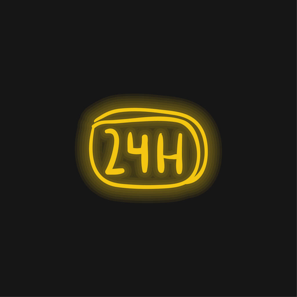 24 godziny Ręcznie rysowane Commercial Signal żółty świecący neon ikona - Wektor, obraz