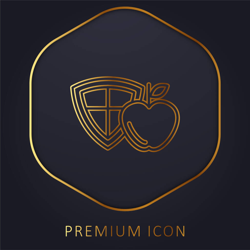 Apple ja Shield kultainen viiva premium-logo tai kuvake - Vektori, kuva