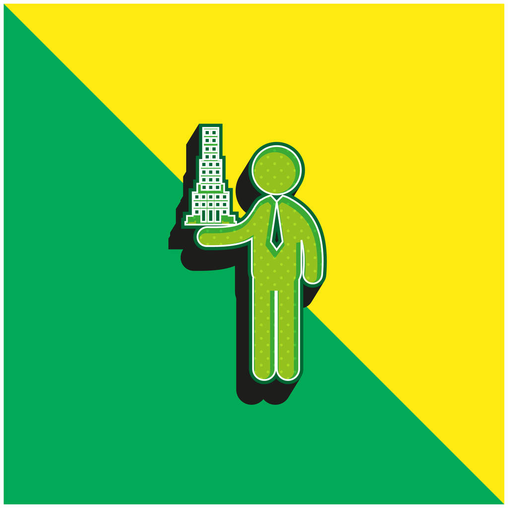 Αρχιτέκτονας με Κτίριο Project Πράσινο και κίτρινο σύγχρονο 3d διάνυσμα εικονίδιο λογότυπο - Διάνυσμα, εικόνα