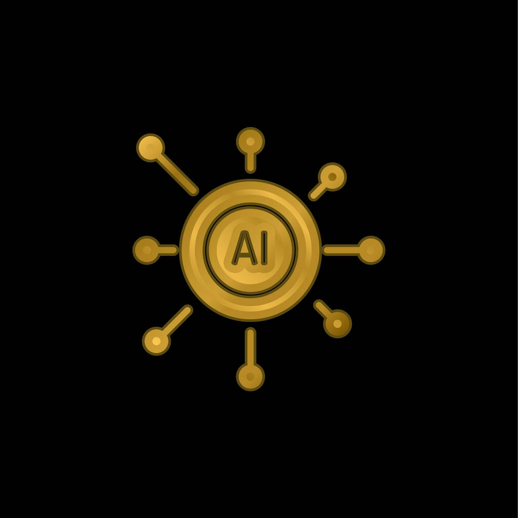 人工知能ゴールドメッキ金属アイコンやロゴベクトル - ベクター画像