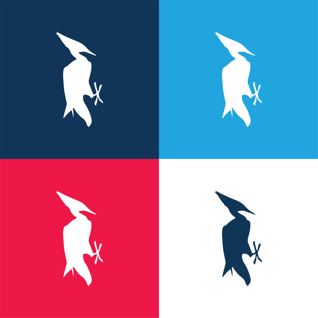鳥の形青と赤の4色の最小アイコンセット - ベクター画像