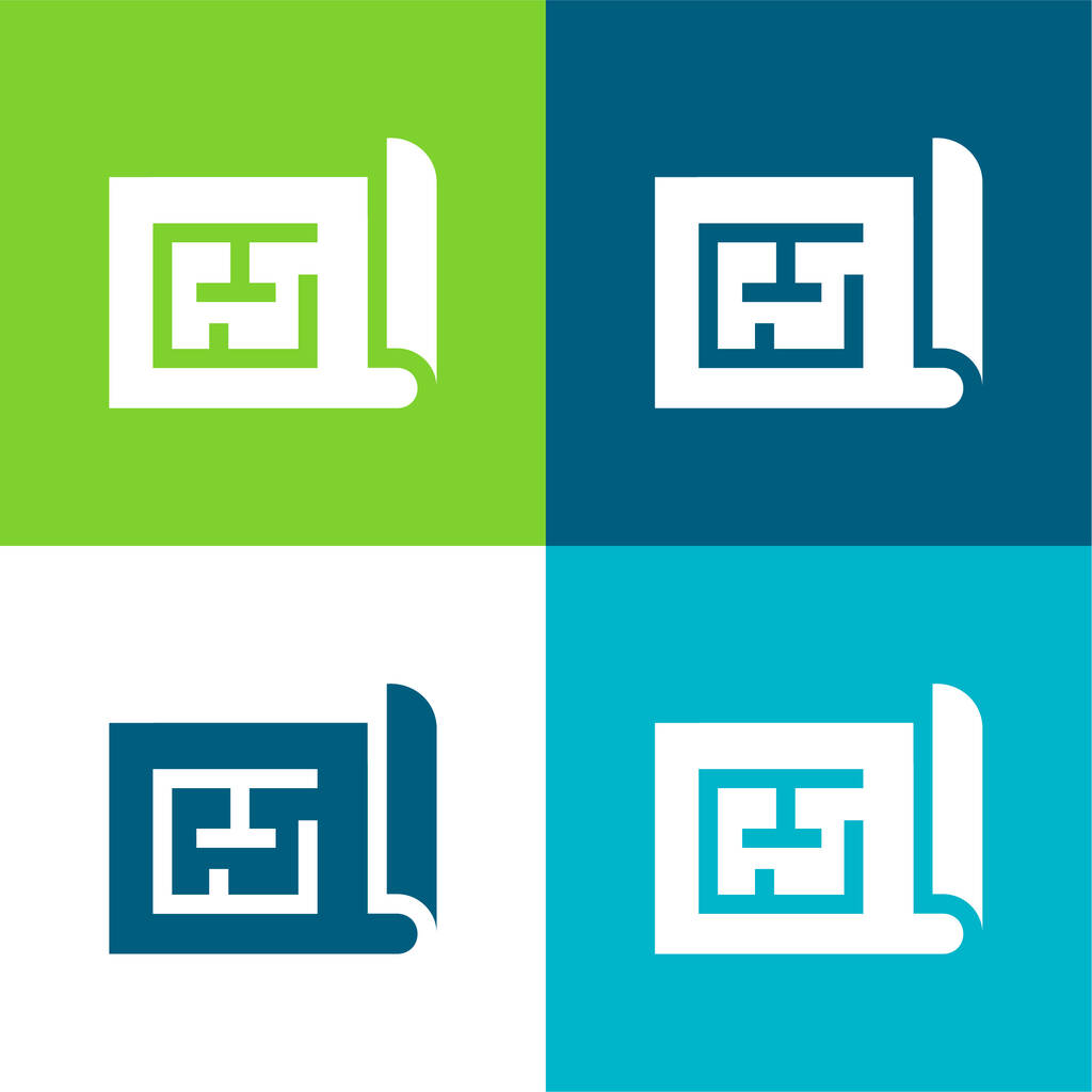 Tervrajz Lapos négy szín minimális ikon készlet - Vektor, kép