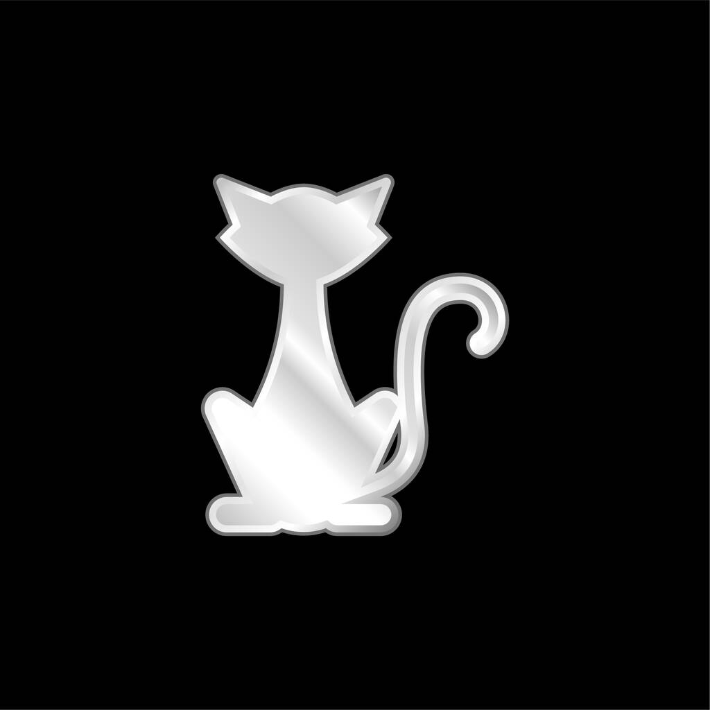Black Cat prata banhado ícone metálico - Vetor, Imagem
