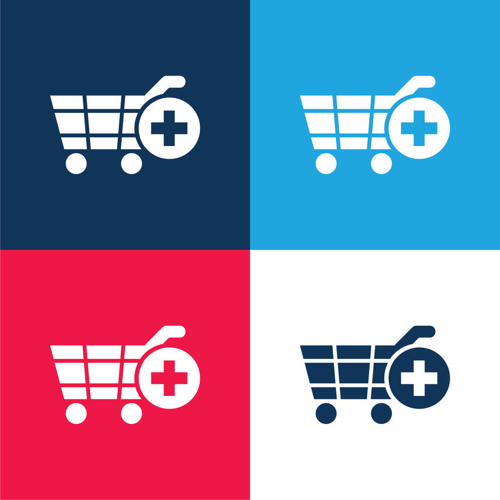 Add Shopping Cart E Commerce Interface Symbol blue and red four color minimal icon set - Vector, Image
