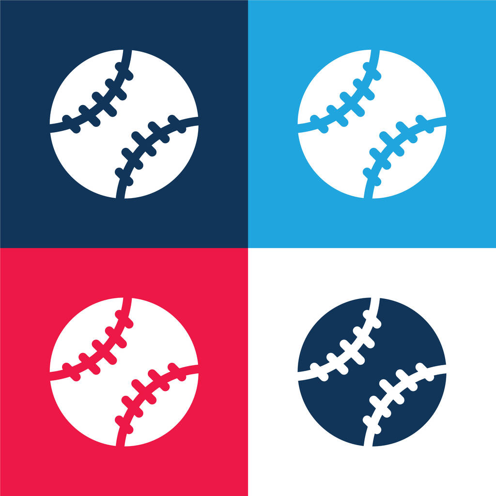 Baseball blue and red four color minimal icon set - Vector, Image
