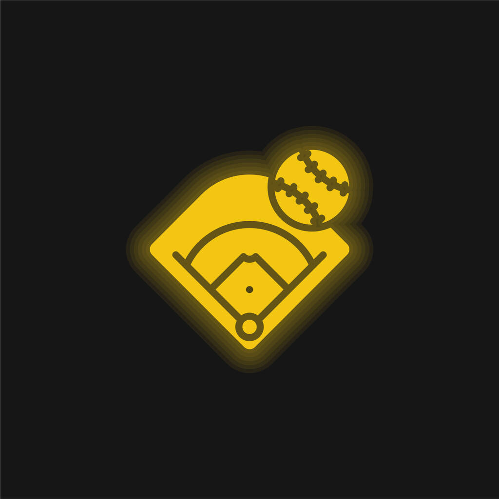 Honkbal veld geel gloeiende neon pictogram - Vector, afbeelding