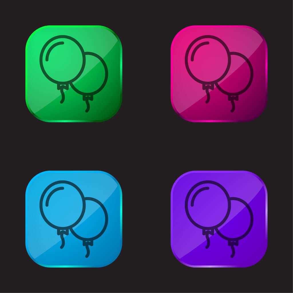 Globos icono de botón de cristal de cuatro colores - Vector, Imagen