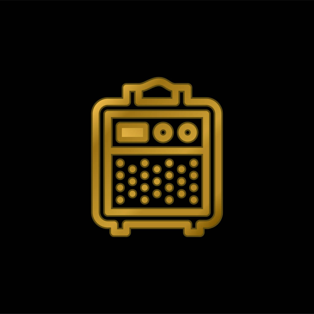 Amplificador chapado en oro icono metálico o logo vector - Vector, Imagen
