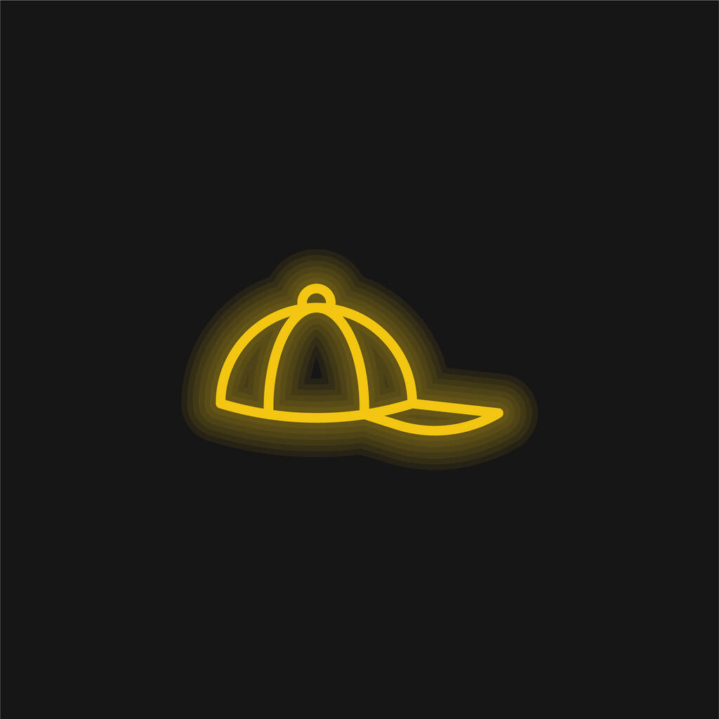 Gorra de béisbol amarillo brillante icono de neón - Vector, imagen