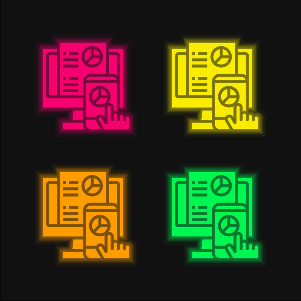 Analyse van vier kleuren gloeiende neon vector icoon - Vector, afbeelding