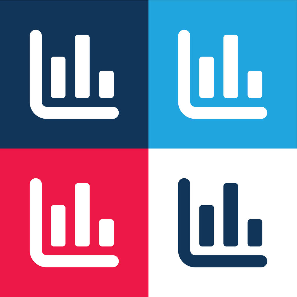 Bar Stat azul e vermelho quatro cores conjunto de ícones mínimos - Vetor, Imagem